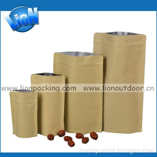 High Quality Stand up Kraft Paper Snack Bag with Ziplock Kraft Paper Bag Manufacturers